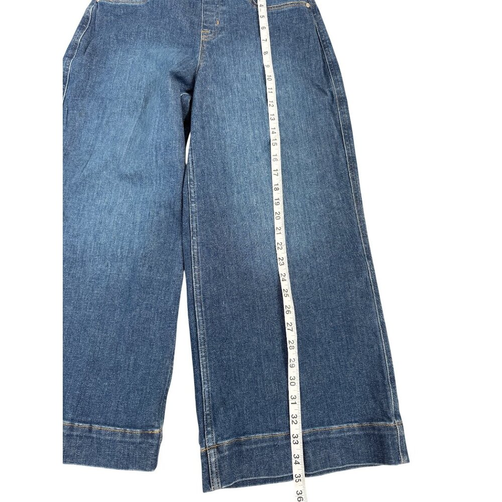 Spanx Cropped Wide-Leg Jeans High-Rise Authentic Blue Size M Stretch Womens NEW - Picture 8 of 11